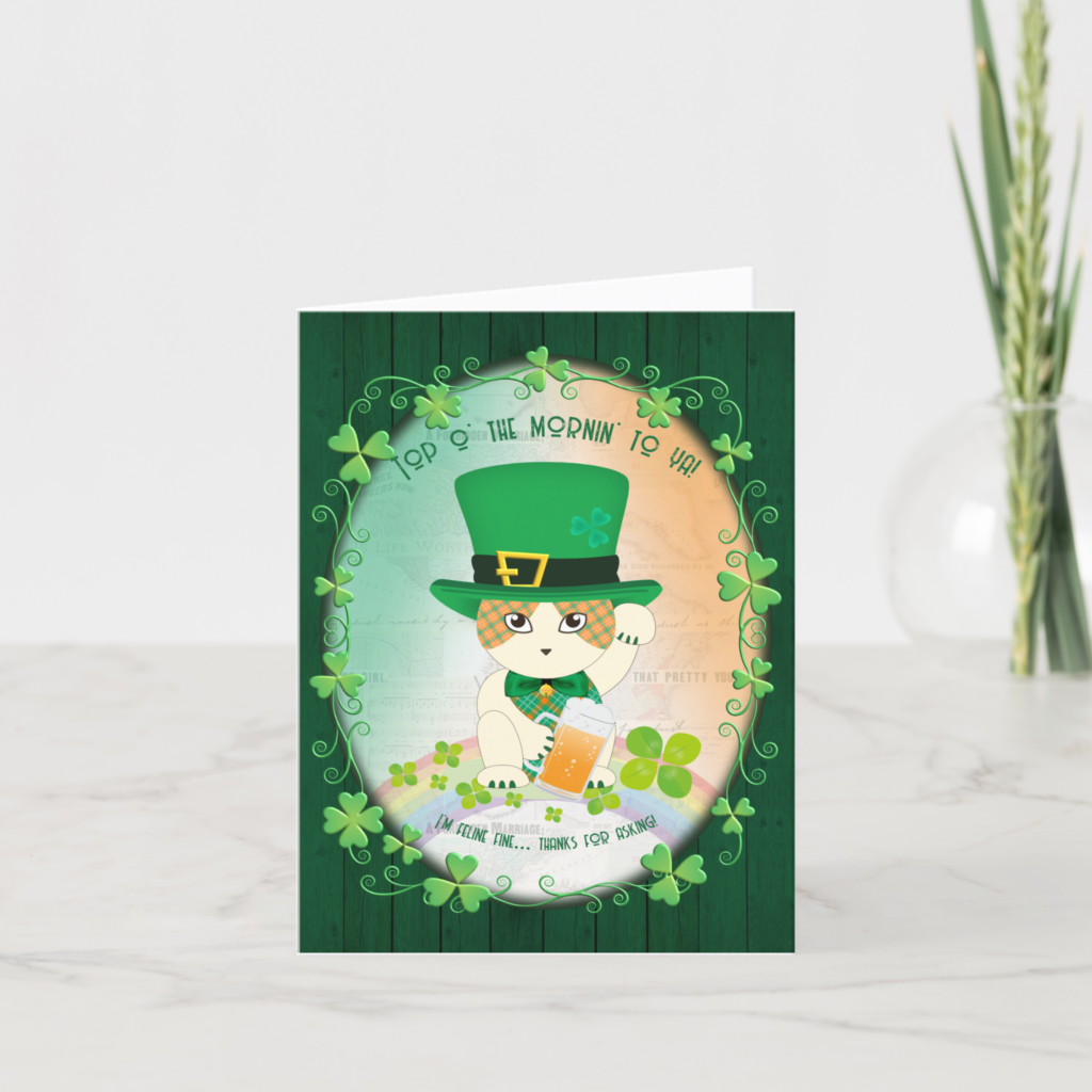 Jolly Ginger Tabby Irish Cheer Holiday Card 